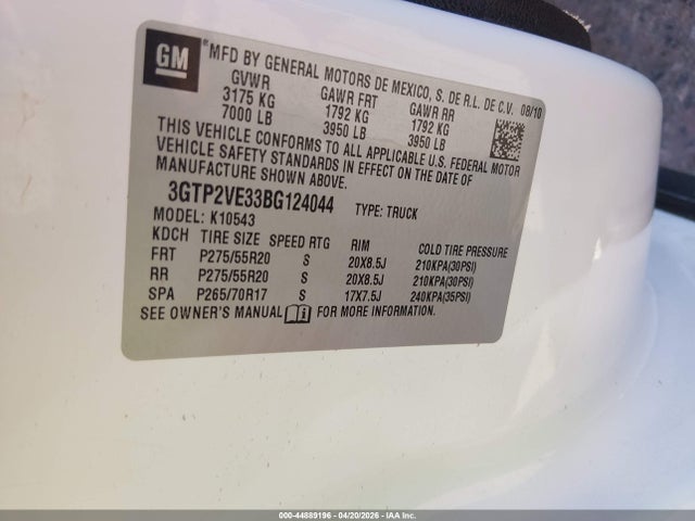 Продаж на аукціоні авто 2011 Gmc Sierra 1500 Sle, vin: 3GTP2VE33BG124044, номер лоту: 44889196