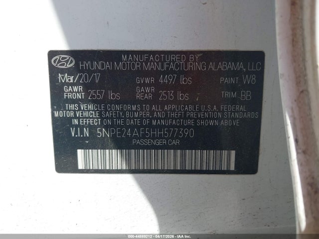 Продажа на аукционе авто 2017 Hyundai Sonata Se, vin: 5NPE24AF5HH577390, номер лота: 44889212