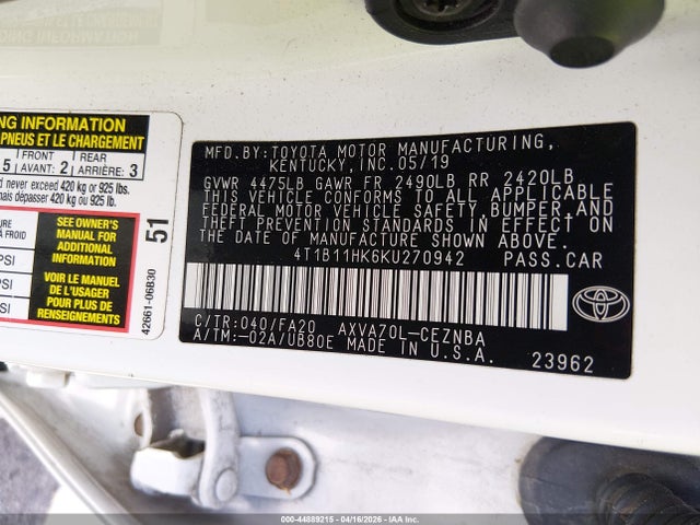 Продажа на аукционе авто 2019 Toyota Camry Le, vin: 4T1B11HK6KU270942, номер лота: 44889215