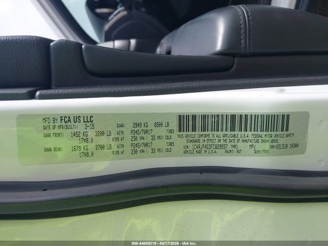 44889219 :رقم المزاد ، 1C4RJFAG3FC829557 vin ، 2015 Jeep Grand Cherokee Laredo مزاد بيع