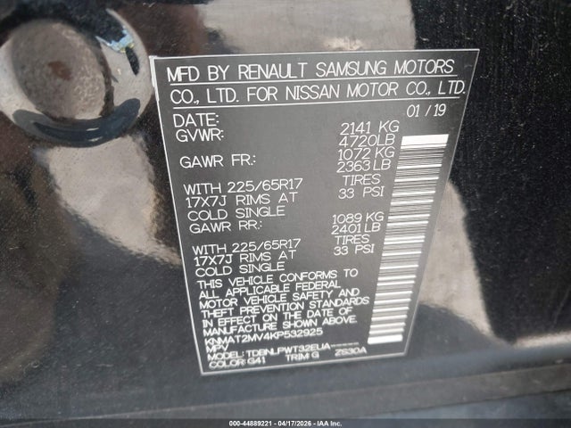 Продаж на аукціоні авто 2019 Nissan Rogue S, vin: KNMAT2MV4KP532925, номер лоту: 44889221