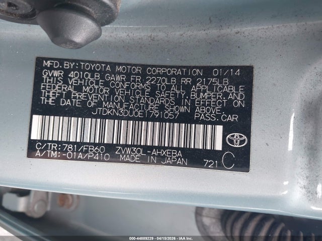 44889229 :رقم المزاد ، JTDKN3DU0E1791057 vin ، 2014 Toyota Prius Five/four/three/two مزاد بيع