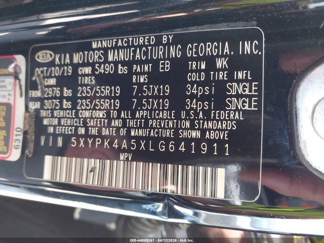 5XYPK4A5XLG641911 KIA Sorento 3.3l Sx