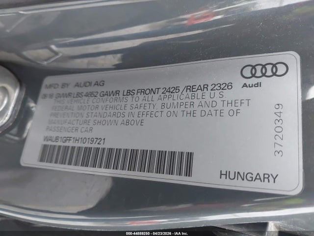 Aukcja sprzedaży 2017 Audi S3 2.0t Premium Plus, vin: WAUB1GFF1H1019721, numer aukcji: 44889250