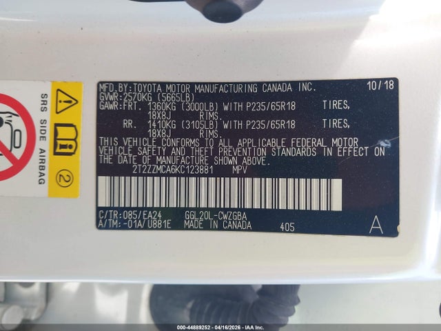 44889252 :رقم المزاد ، 2T2ZZMCA6KC123881 vin ، 2019 Lexus Rx 350 مزاد بيع