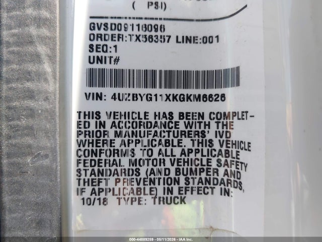 44889259 :رقم المزاد ، 4UZBYG11XKGKM6626 vin ، 2019 Mitsubishi Feczts مزاد بيع