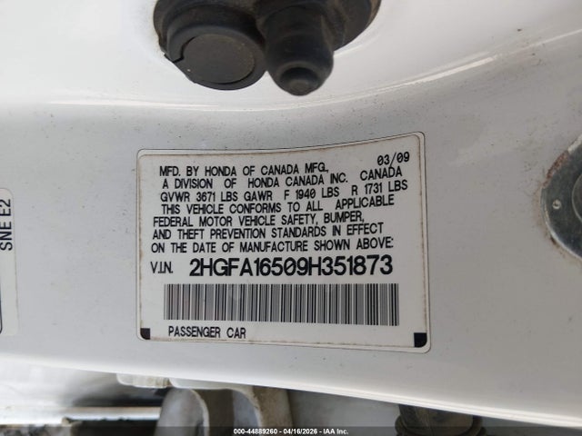 44889260 :رقم المزاد ، 2HGFA16509H351873 vin ، 2009 Honda Civic Lx مزاد بيع