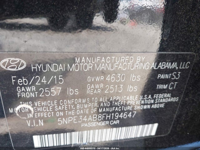 Продаж на аукціоні авто 2015 Hyundai Sonata Limited 2.0t, vin: 5NPE34AB8FH194647, номер лоту: 44889310