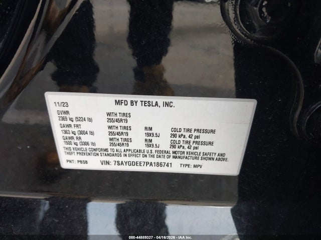 Продаж на аукціоні авто 2023 Tesla Model Y Awd/long Range Dual Motor All-wheel Drive, vin: 7SAYGDEE7PA186741, номер лоту: 44889327