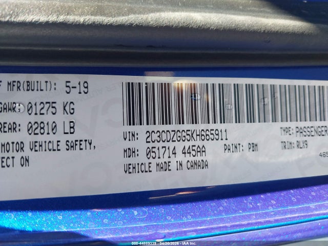 Продаж на аукціоні авто 2019 Dodge Challenger Sxt Awd, vin: 2C3CDZGG5KH665911, номер лоту: 44889339