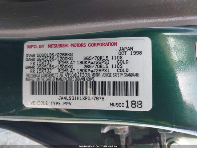 Продажа на аукционе авто 1999 Mitsubishi Montero Sport Ls/xls, vin: JA4LS31H1XP027975, номер лота: 44889340