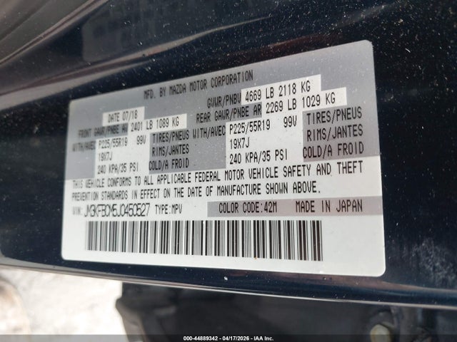 Aukcja sprzedaży 2018 Mazda Cx-5 Touring, vin: JM3KFBCM5J0450527, numer aukcji: 44889342