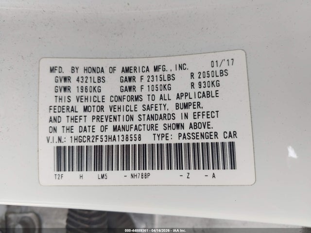 1HGCR2F53HA138558 Honda Accord Sport