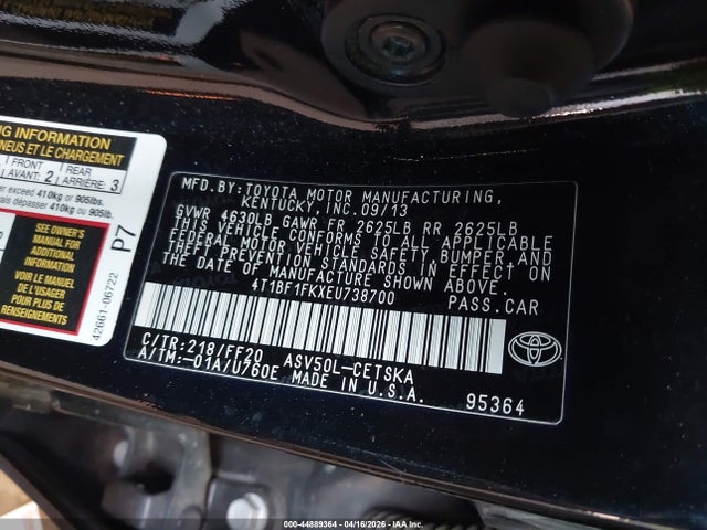 Aukcja sprzedaży 2014 Toyota Camry Se, vin: 4T1BF1FKXEU738700, numer aukcji: 44889364