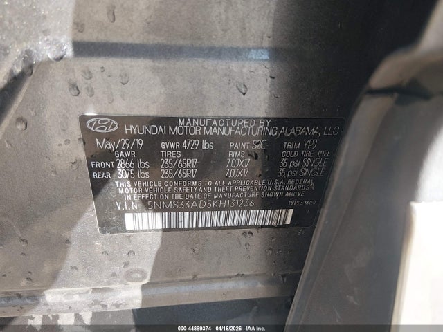 Hyundai Santa Fe Sel 2019 5NMS33AD5KH131236 Image 9