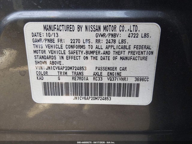 44889378 :رقم المزاد ، JN1CV6AP2DM724853 vin ، 2013 Infiniti G37 Journey مزاد بيع