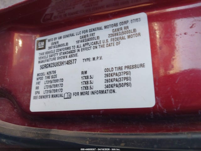 2003 HUMMER H2 5GRGN23U63H146577 Photo 8