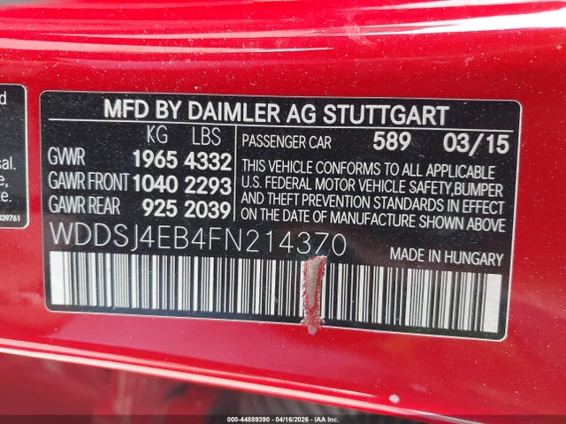 Aukcja sprzedaży 2015 Mercedes-benz Cla 250, vin: WDDSJ4EB4FN214370, numer aukcji: 44889390