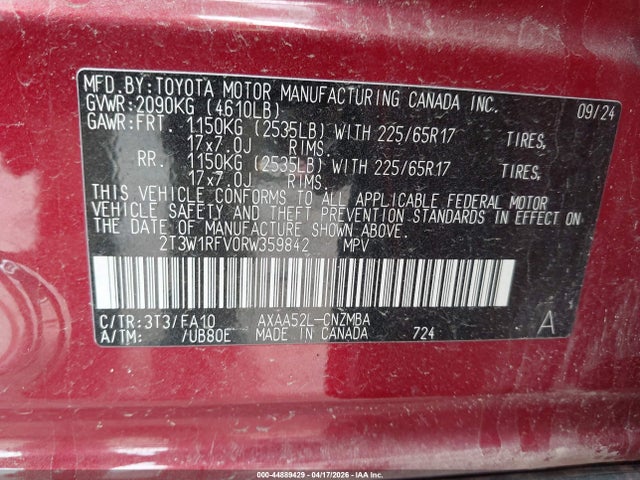 Aukcja sprzedaży 2024 Toyota Rav4 Xle, vin: 2T3W1RFV0RW359842, numer aukcji: 44889429