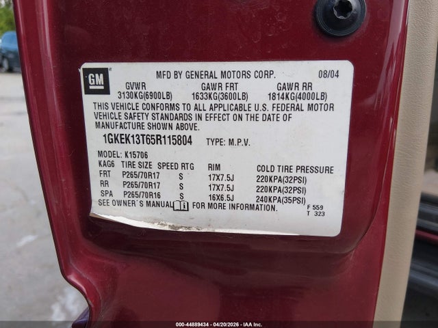 44889434 :رقم المزاد ، 1GKEK13T65R115804 vin ، 2005 Gmc Yukon Slt مزاد بيع