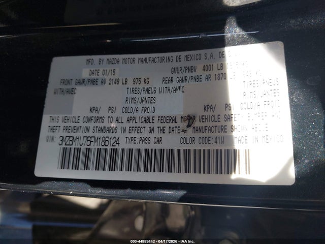 3MZBM1U76FM186124 Mazda Mazda3 I Sport