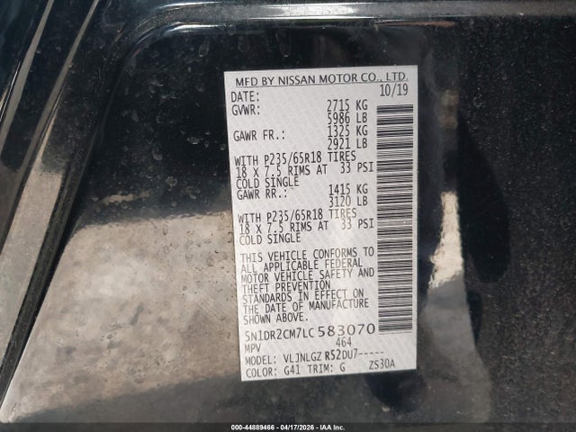 Nissan Pathfinder Sl 4wd 2020 5N1DR2CM7LC583070 Image 9