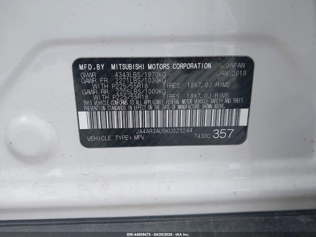 Продаж на аукціоні авто 2019 Mitsubishi Outlander Sport 2.0 Se, vin: JA4AR3AU5KU023244, номер лоту: 44889475