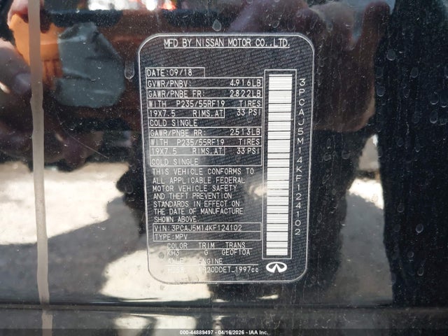 2019 Infiniti Qx50 Essential მანქანა იყიდება აუქციონზე, vin: 3PCAJ5M14KF124102, აუქციონის ნომერი: 44889497