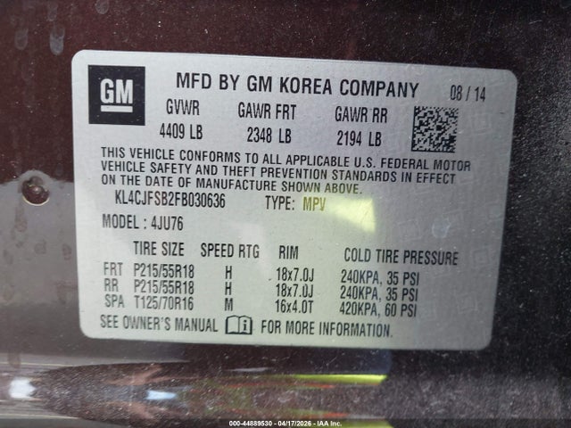 Продажа на аукционе авто 2015 Buick Encore Convenience, vin: KL4CJFSB2FB030636, номер лота: 44889530