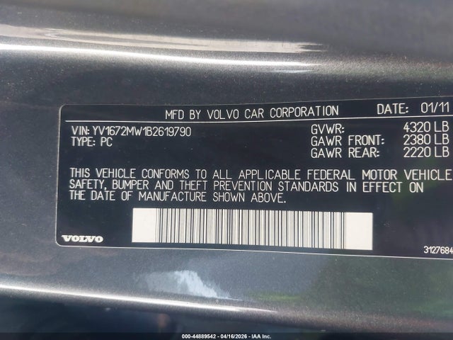 Auction sale of the 2011 Volvo V50 T5/t5 R-design, vin: YV1672MW1B2619790, lot number: 44889542