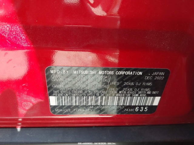 JA4J3UA83PZ023263 Mitsubishi Outlander Se 2.5 2wd/se Black Edition 2wd/se Special Edition 2wd