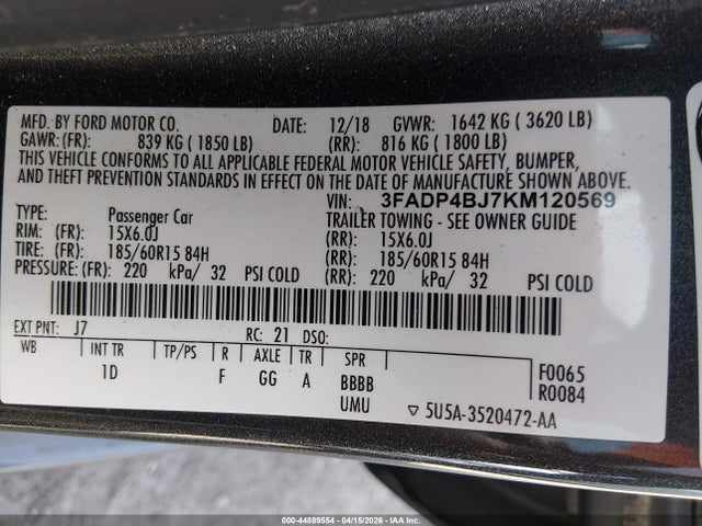 Ford FIESTA SE 2019 3FADP4BJ7KM120569 Image 9