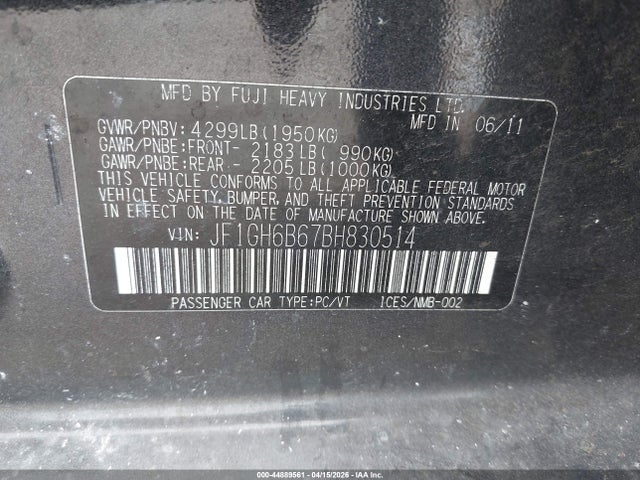 2011 SUBARU IMPREZA JF1GH6B67BH830514 Photo 8