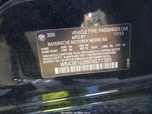 Aukcja sprzedaży 2014 Bmw 320i, vin: WBA3B1G56ENS77385, numer aukcji: 44889592
