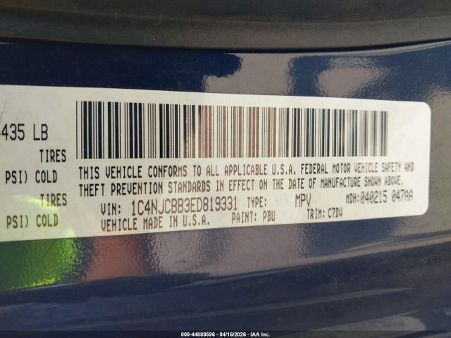 2014 Jeep Compass Sport მანქანა იყიდება აუქციონზე, vin: 1C4NJCBB3ED819331, აუქციონის ნომერი: 44889596