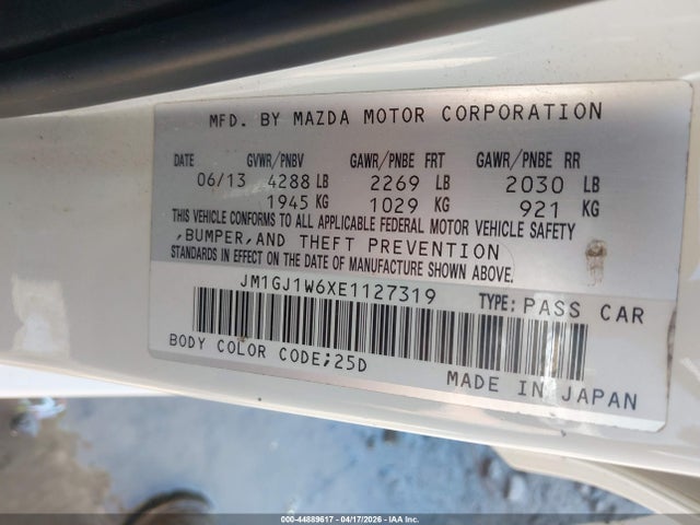 Продажа на аукционе авто 2014 Mazda Mazda6 I Grand Touring, vin: JM1GJ1W6XE1127319, номер лота: 44889617