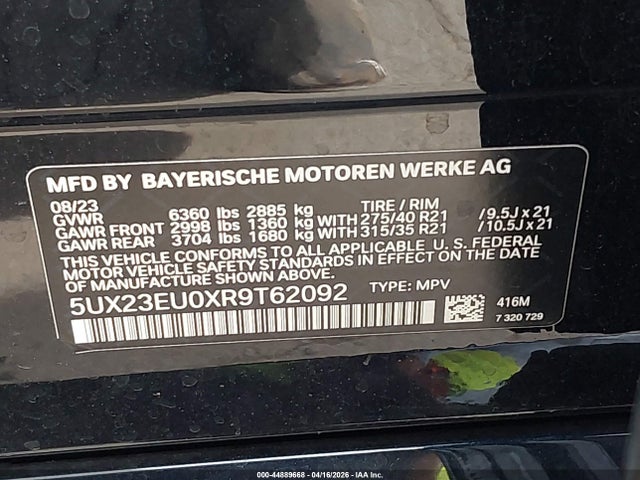 2024 Bmw X5 Xdrive40i მანქანა იყიდება აუქციონზე, vin: 5UX23EU0XR9T62092, აუქციონის ნომერი: 44889668