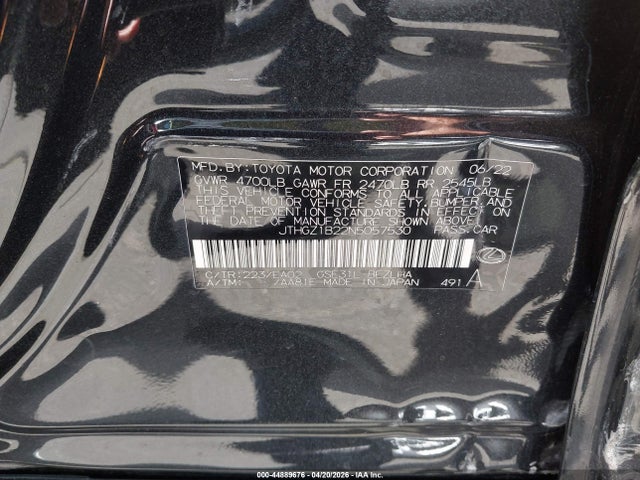 44889676 :رقم المزاد ، JTHGZ1B22N5057530 vin ، 2022 Lexus Is 350 F Sport مزاد بيع