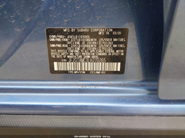 Aukcja sprzedaży 2020 Subaru Crosstrek Limited, vin: JF2GTAMC3LH270265, numer aukcji: 44889683