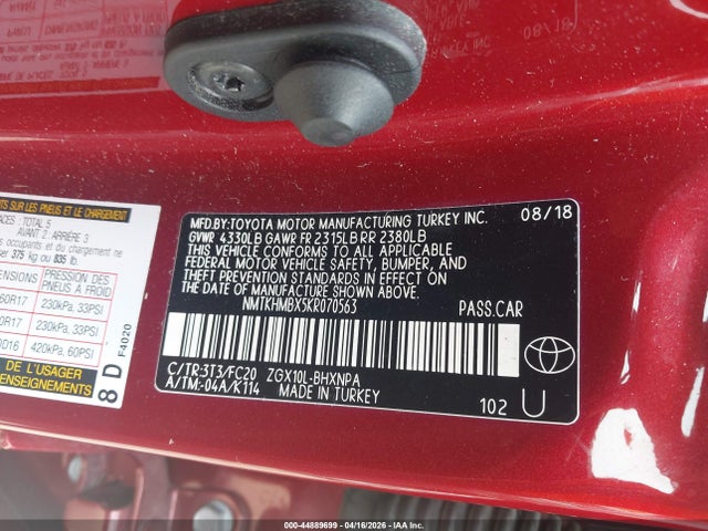 44889699 :رقم المزاد ، NMTKHMBX5KR070563 vin ، 2019 Toyota C-hr Le مزاد بيع