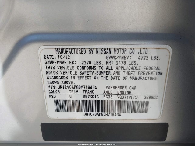 Продаж на аукціоні авто 2013 Infiniti G37 Journey, vin: JN1CV6AP8DM716434, номер лоту: 44889709