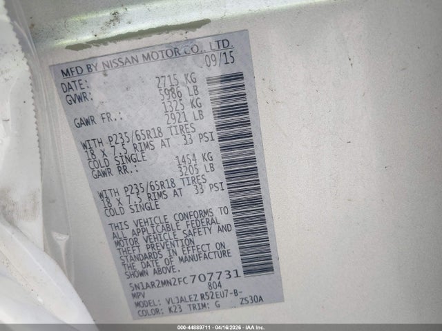 5N1AR2MN2FC707731 Nissan Pathfinder Sv