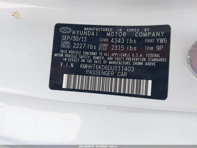 Aukcja sprzedaży 2013 Hyundai Genesis 2.0t Premium, vin: KMHHT6KD6DU111403, numer aukcji: 44889733