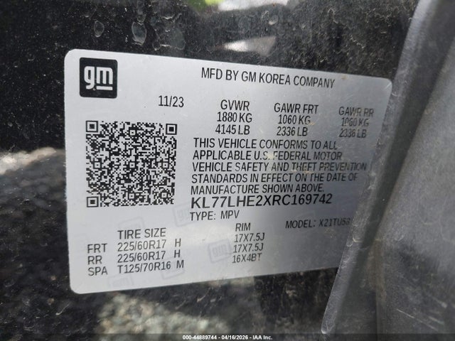 44889744 :رقم المزاد ، KL77LHE2XRC169742 vin ، 2024 Chevrolet Trax Fwd Lt مزاد بيع
