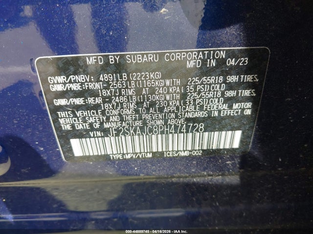 44889745 :رقم المزاد ، JF2SKAJC8PH474728 vin ، 2023 Subaru Forester Sport مزاد بيع
