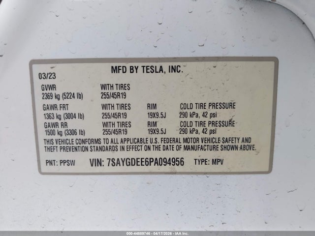 44889746 :رقم المزاد ، 7SAYGDEE6PA094956 vin ، 2023 Tesla Model Y Awd/long Range Dual Motor All-wheel Drive مزاد بيع