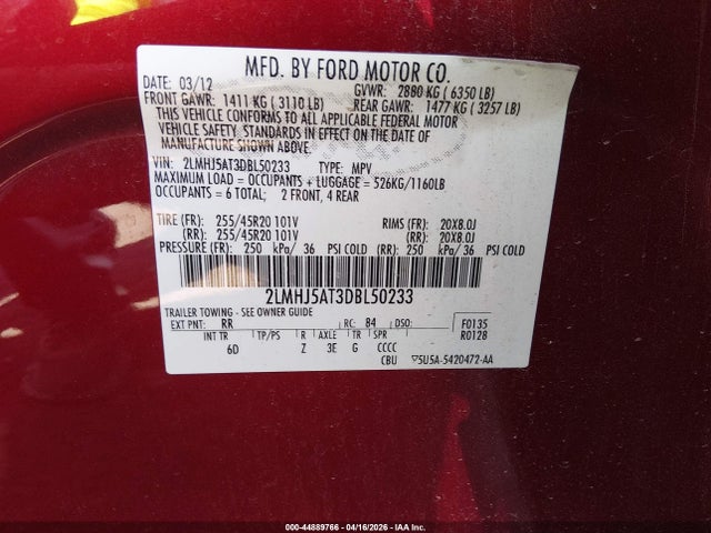 Продаж на аукціоні авто 2013 Lincoln Mkt Ecoboost, vin: 2LMHJ5AT3DBL50233, номер лоту: 44889766