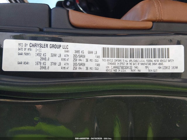 Продажа на аукционе авто 2011 Jeep Grand Cherokee Overland, vin: 1J4RR6GT6BC620122, номер лота: 44889768