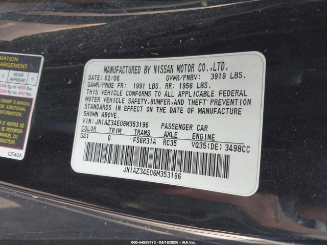 2006 NISSAN 350Z JN1AZ34E06M353196 Photo 8