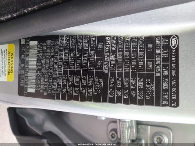 Продаж на аукціоні авто 2018 Land Rover Range Rover Evoque Se/se Premium, vin: SALVP2RX8JH324533, номер лоту: 44889789